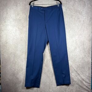 Alain Dupetit Dress Pants Mens 32 Blue Flat Front Straight Leg Tetron Rayon‎